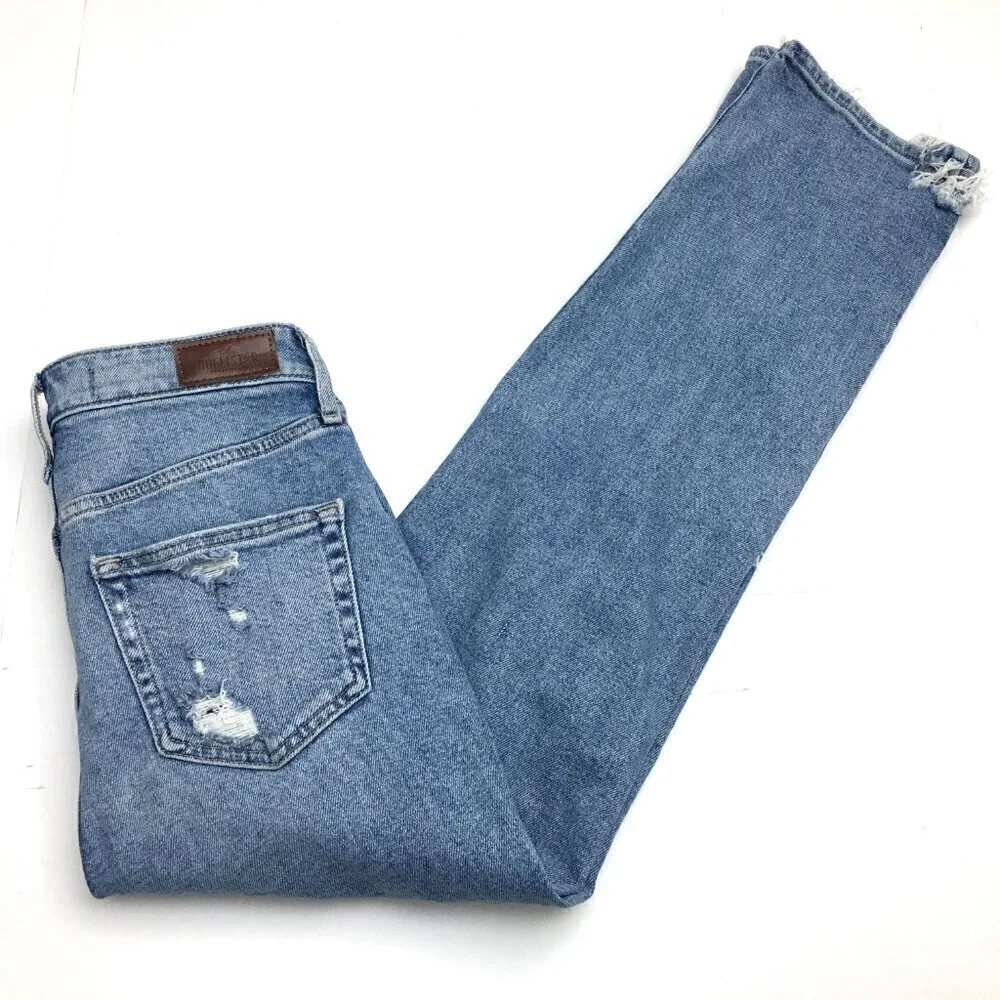 Hollister Women's Jeans High Rise Crop Distressed Button Fly size 25 length 27